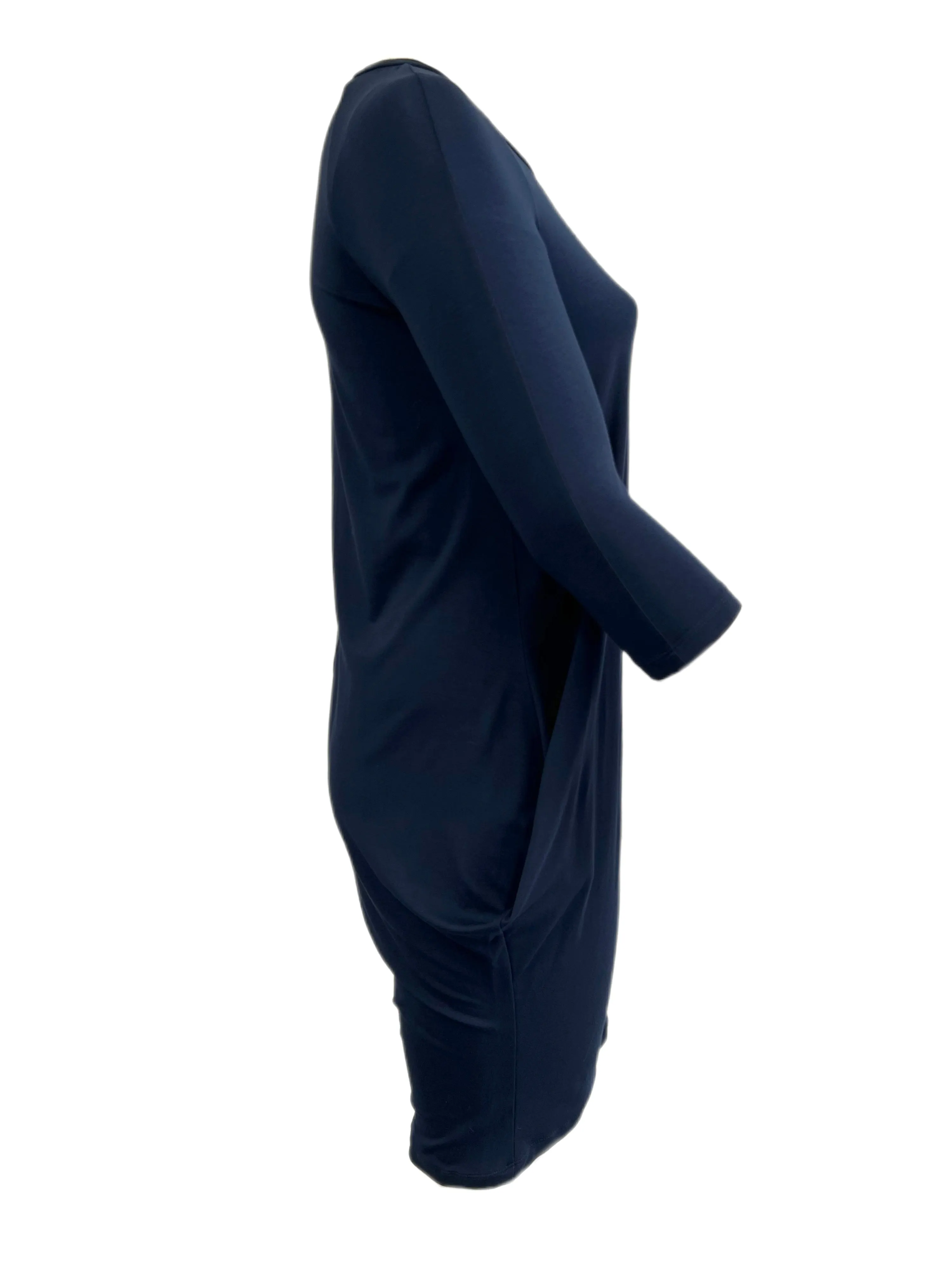 Marina Rinaldi Women's Navy Ogni 3/4 Sleeve Jersey Dress Size S NWT