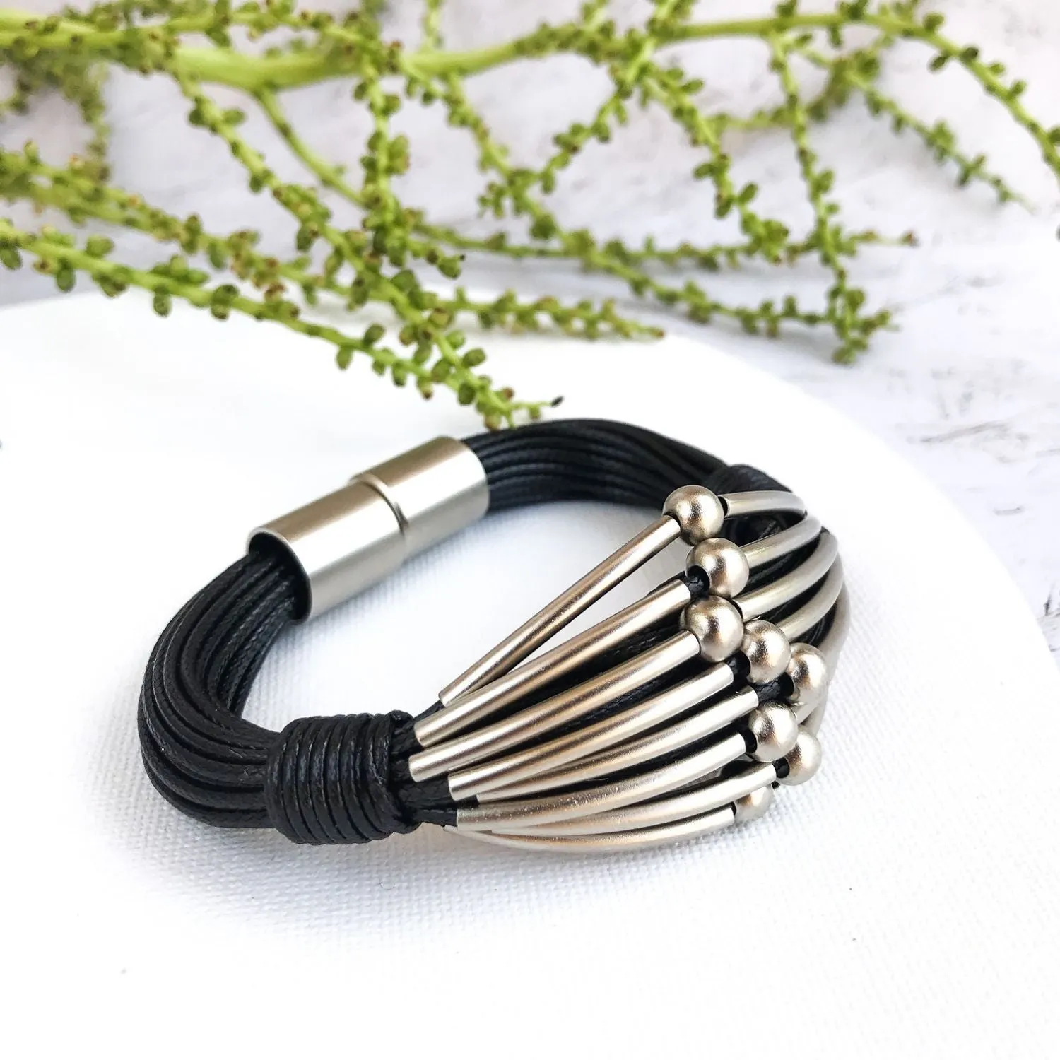 Maya - Edgy, white, sterling silver and 24K gold cuff bracelet