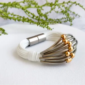 Maya - Edgy, white, sterling silver and 24K gold cuff bracelet