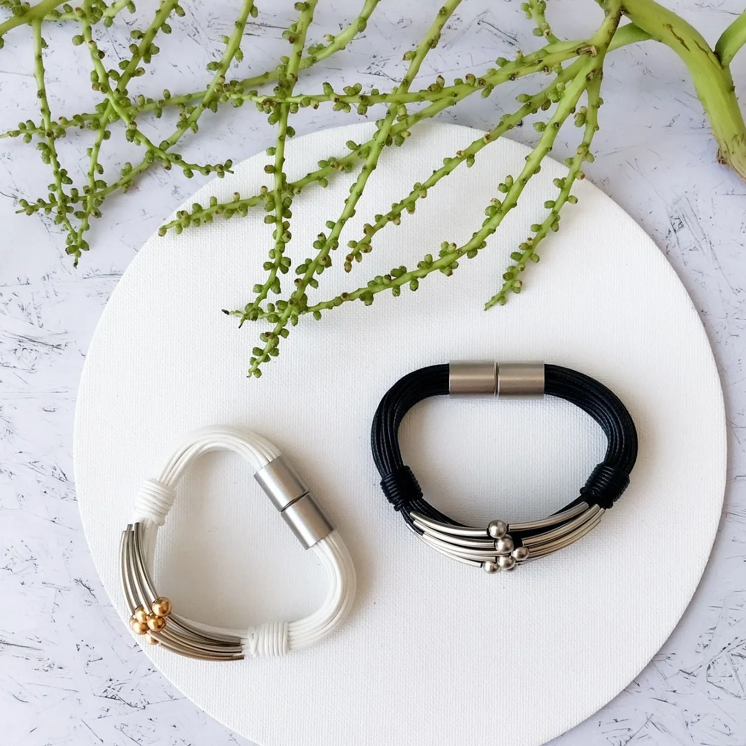 Maya - Edgy, white, sterling silver and 24K gold cuff bracelet