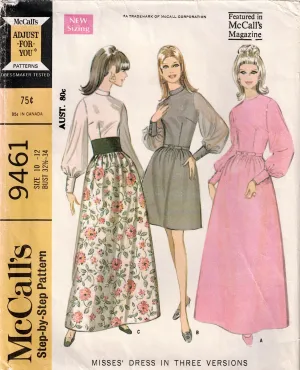 McCall's 9461 Womens Big Sleeved Dress & Cummerbund 1960s Vintage Sewing Pattern Size 10 - 12