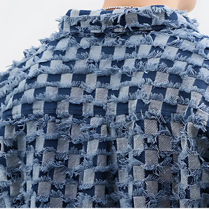 Men’s Denim Jacket – Distressed Checkerboard – Street Style Statement