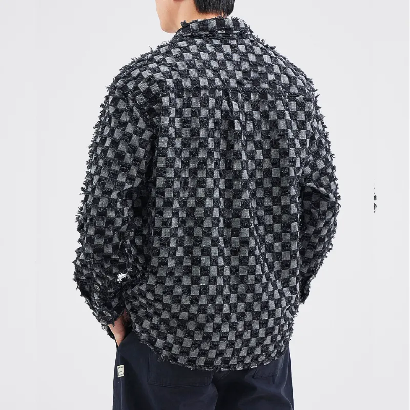 Men’s Denim Jacket – Distressed Checkerboard – Street Style Statement