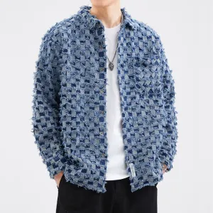 Men’s Denim Jacket – Distressed Checkerboard – Street Style Statement