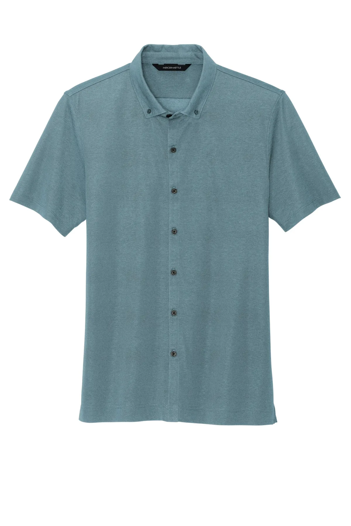 Mercer Mettle Stretch Pique Full-Button Polo MM1006 Parisian Blue Heather
