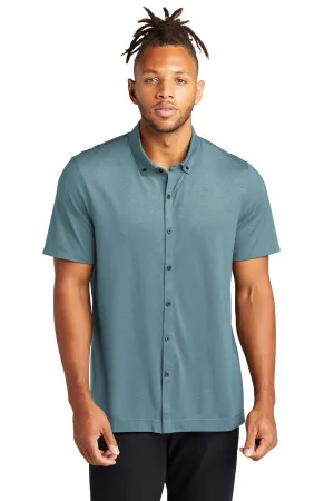 Mercer Mettle Stretch Pique Full-Button Polo MM1006 Parisian Blue Heather