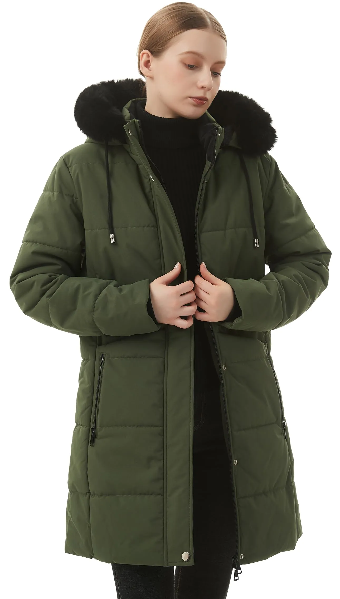 MOERDENG Women's Winter Puffer Coat Thicken Fleece Lined Down Jacket Waterproof Faux Fur Detachable Hooded Parka