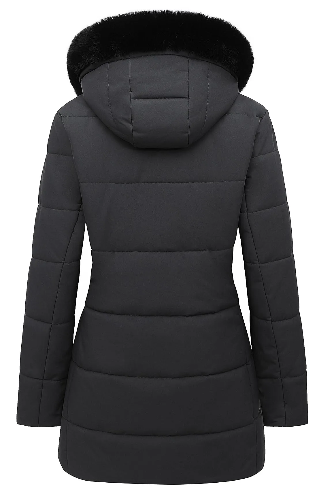MOERDENG Women's Winter Puffer Coat Thicken Fleece Lined Down Jacket Waterproof Faux Fur Detachable Hooded Parka