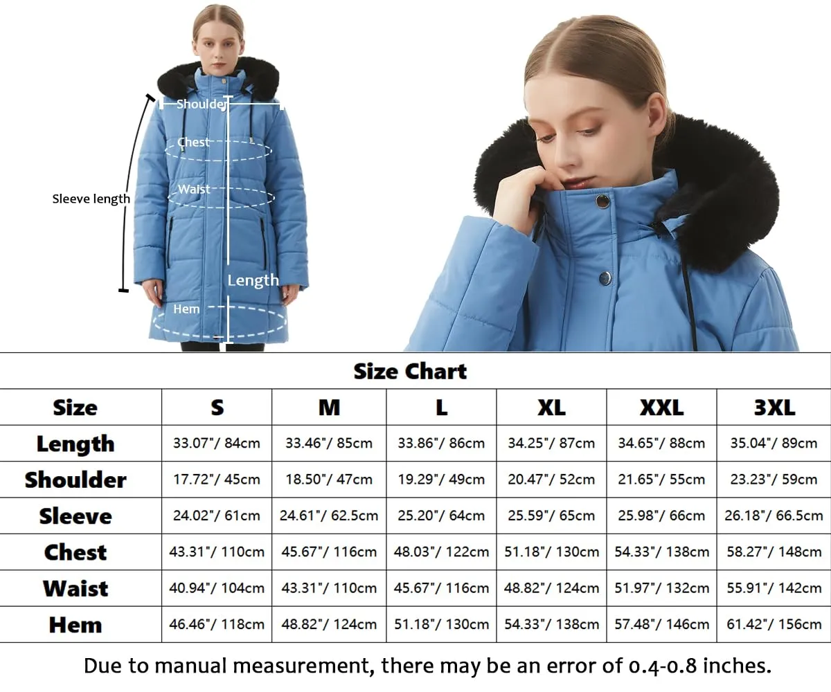 MOERDENG Women's Winter Puffer Coat Thicken Fleece Lined Down Jacket Waterproof Faux Fur Detachable Hooded Parka