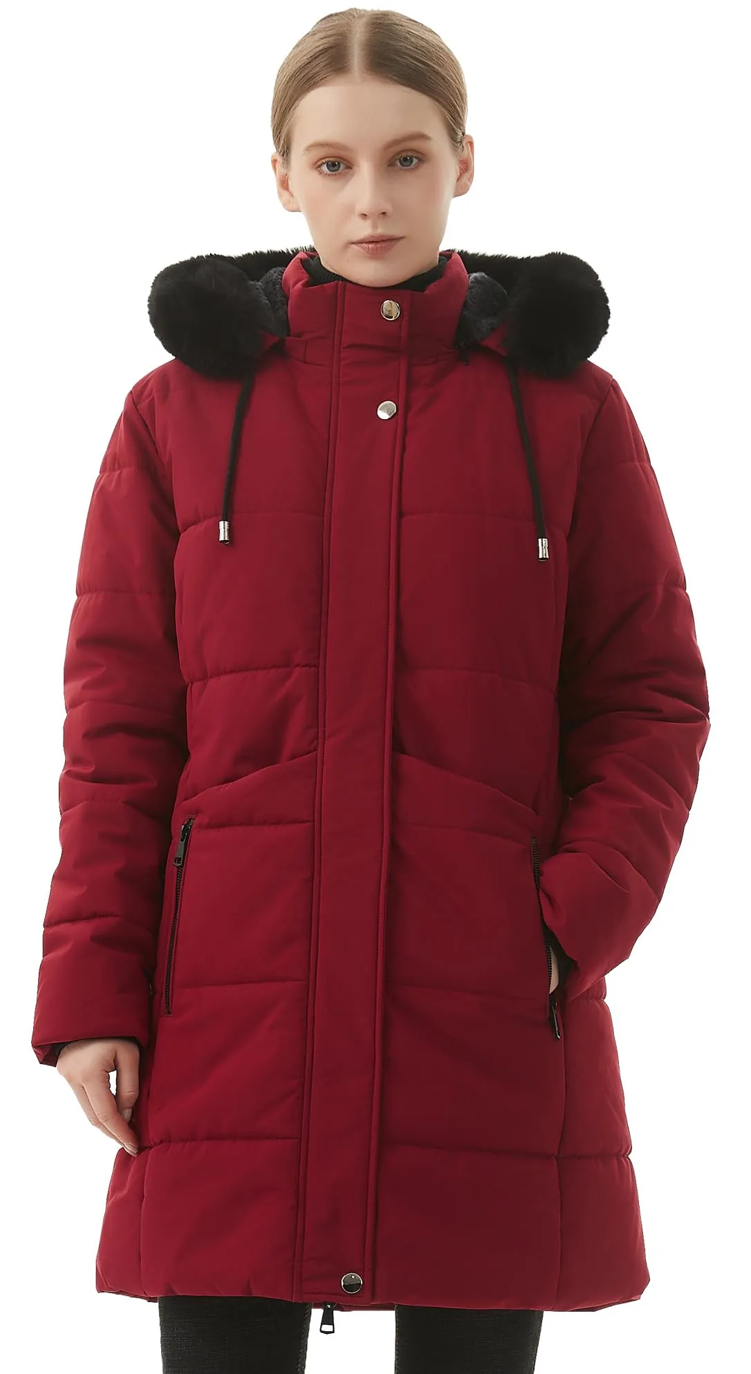 MOERDENG Women's Winter Puffer Coat Thicken Fleece Lined Down Jacket Waterproof Faux Fur Detachable Hooded Parka