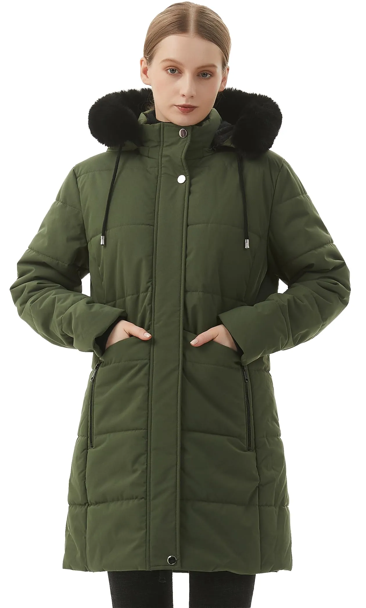 MOERDENG Women's Winter Puffer Coat Thicken Fleece Lined Down Jacket Waterproof Faux Fur Detachable Hooded Parka