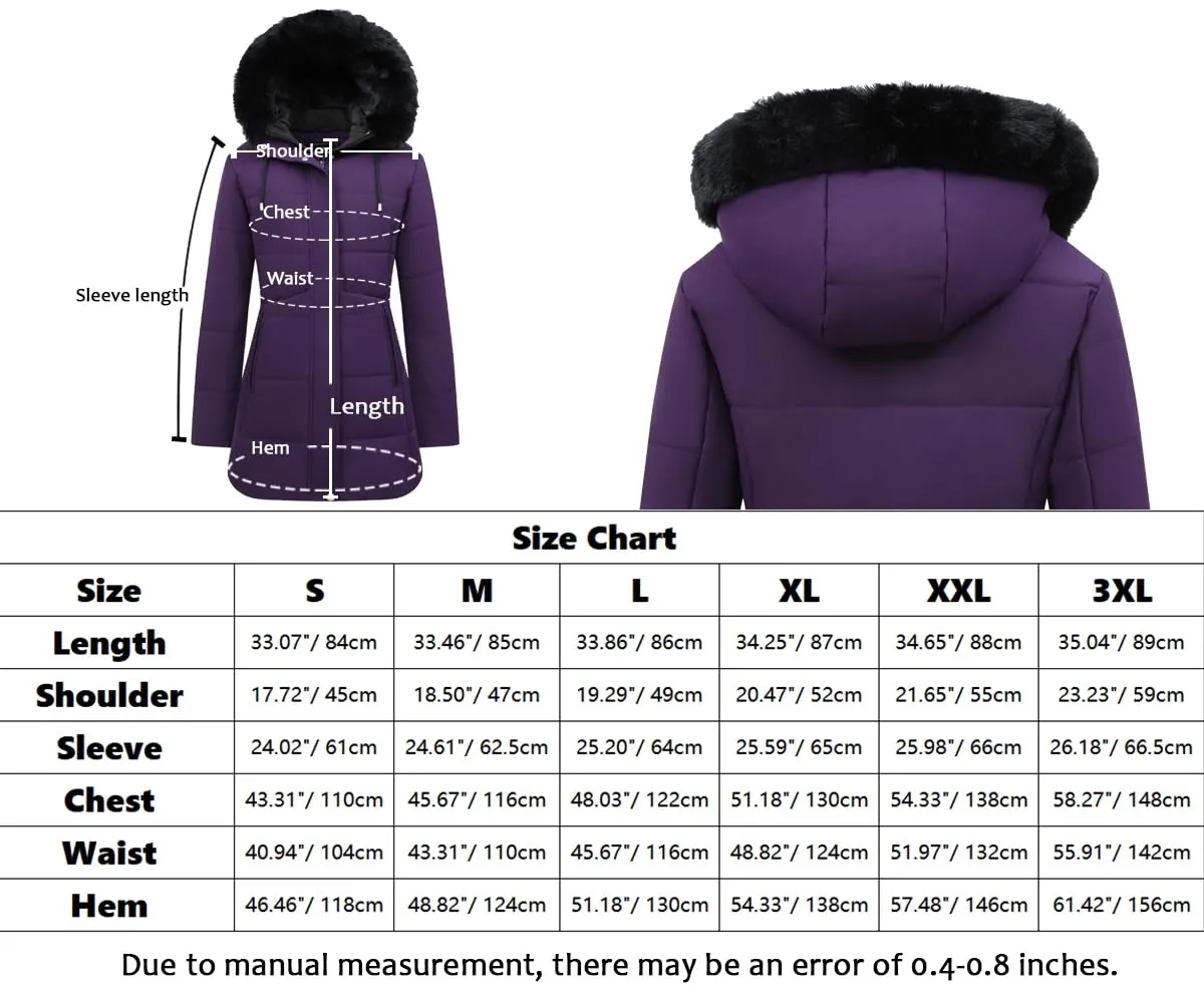 MOERDENG Women's Winter Puffer Coat Thicken Fleece Lined Down Jacket Waterproof Faux Fur Detachable Hooded Parka