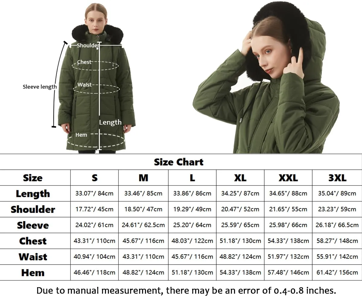 MOERDENG Women's Winter Puffer Coat Thicken Fleece Lined Down Jacket Waterproof Faux Fur Detachable Hooded Parka