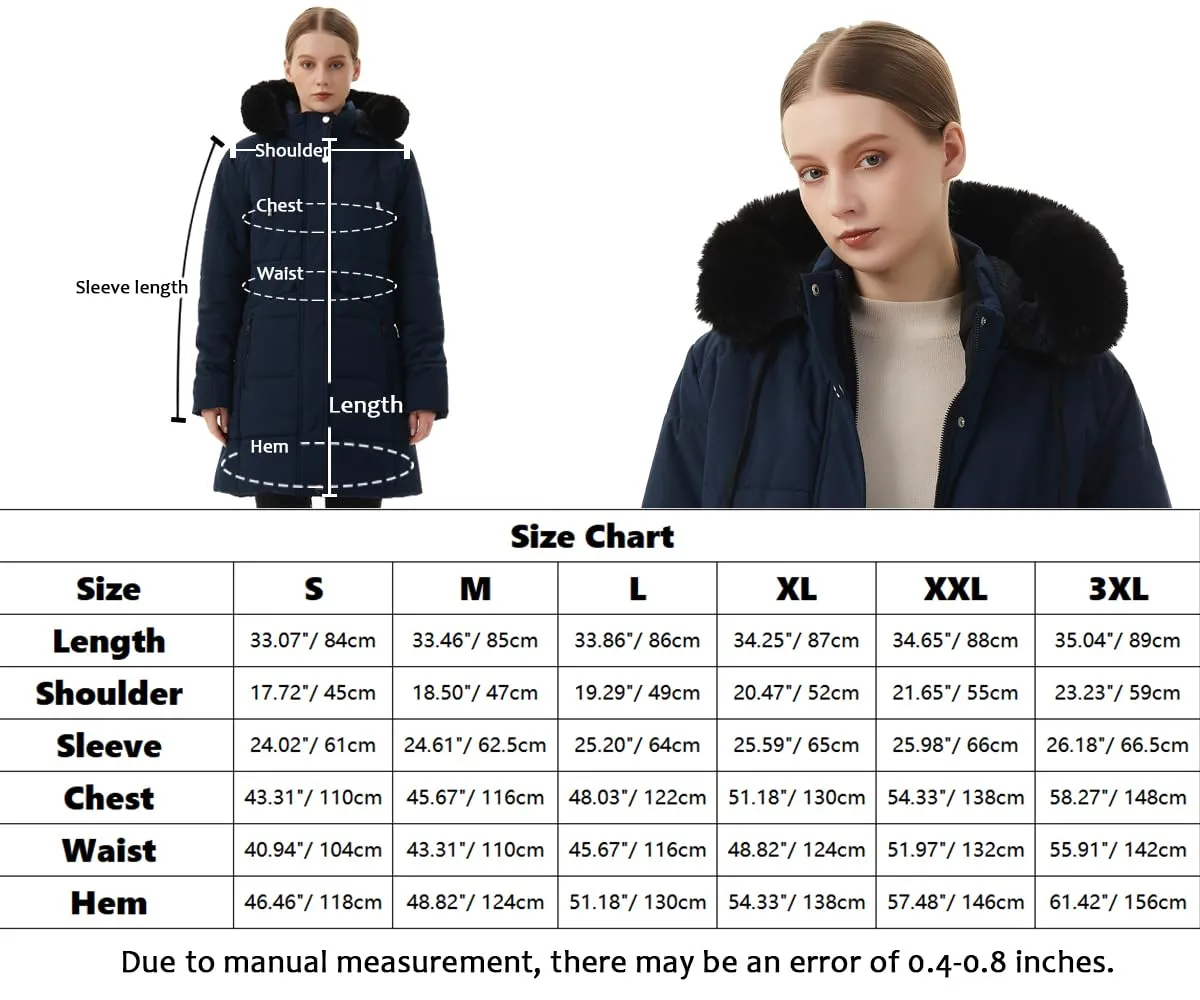 MOERDENG Women's Winter Puffer Coat Thicken Fleece Lined Down Jacket Waterproof Faux Fur Detachable Hooded Parka
