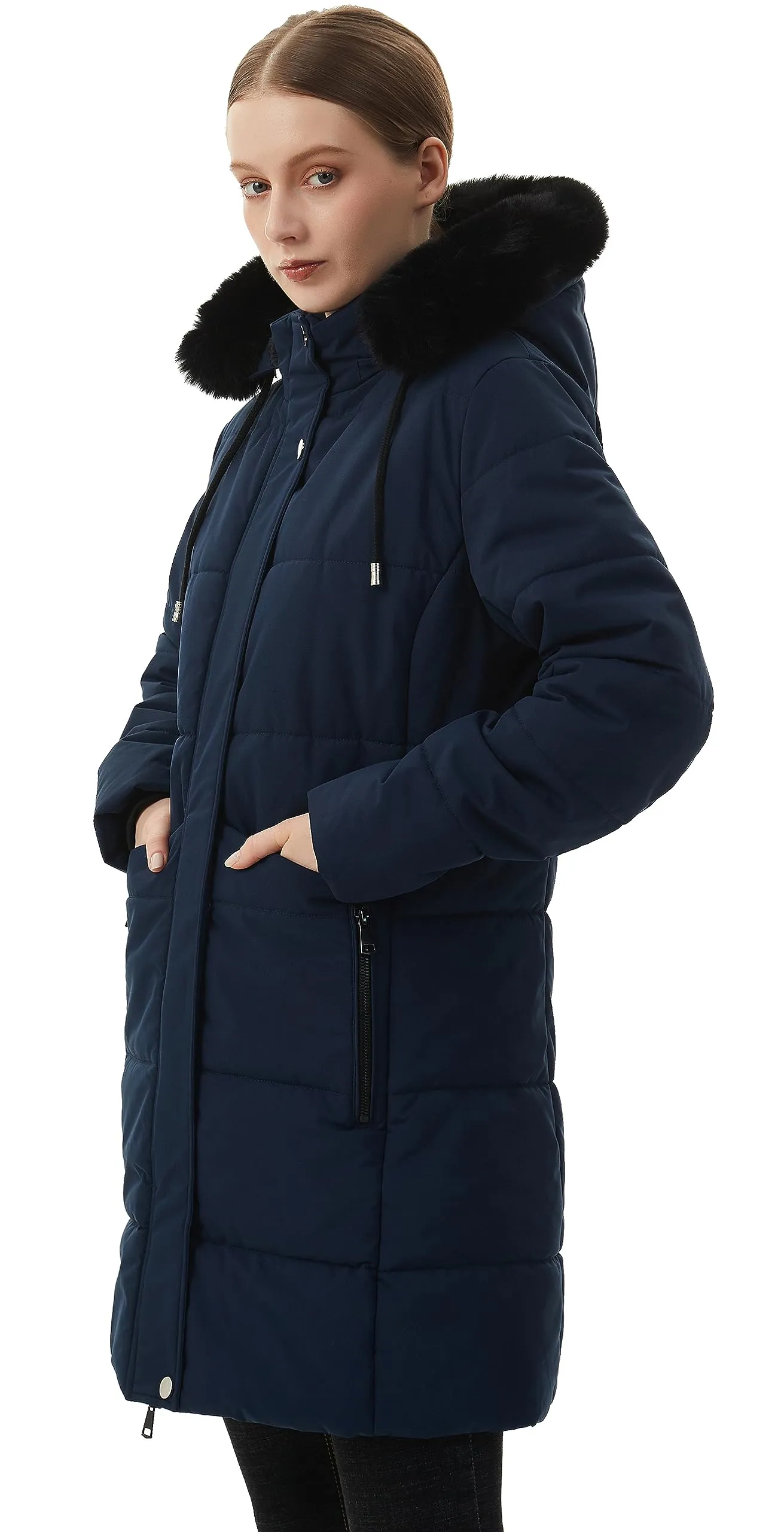 MOERDENG Women's Winter Puffer Coat Thicken Fleece Lined Down Jacket Waterproof Faux Fur Detachable Hooded Parka