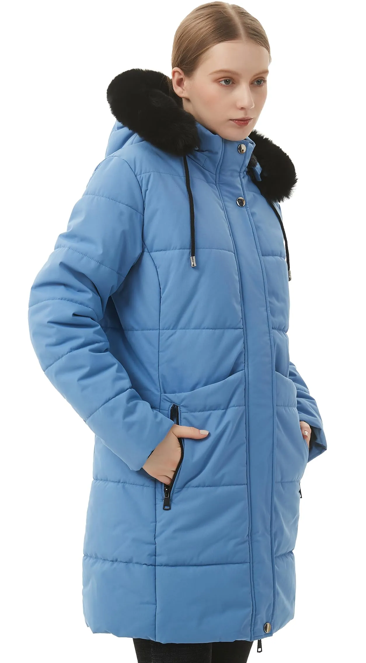 MOERDENG Women's Winter Puffer Coat Thicken Fleece Lined Down Jacket Waterproof Faux Fur Detachable Hooded Parka