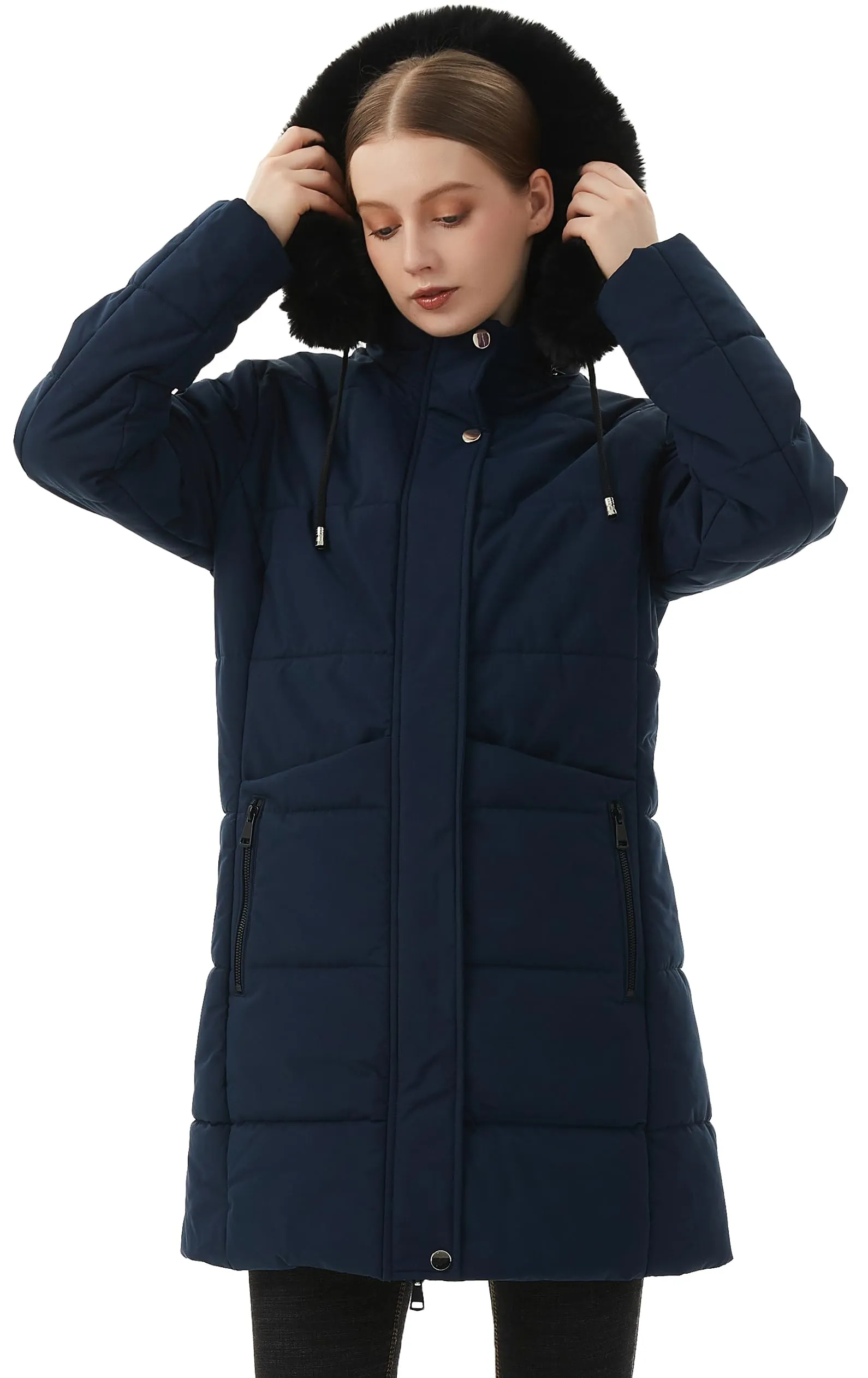 MOERDENG Women's Winter Puffer Coat Thicken Fleece Lined Down Jacket Waterproof Faux Fur Detachable Hooded Parka