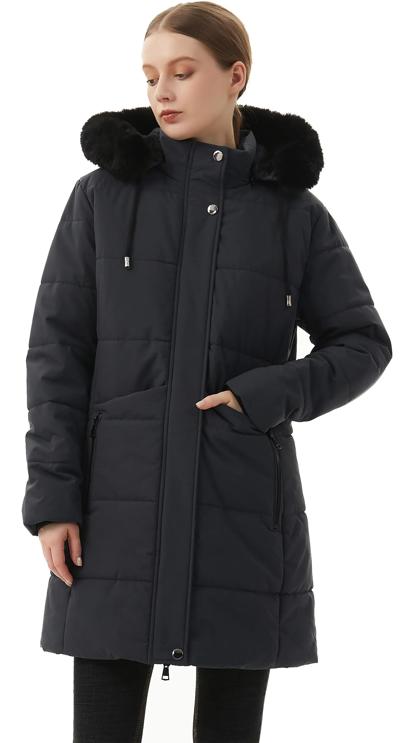 MOERDENG Women's Winter Puffer Coat Thicken Fleece Lined Down Jacket Waterproof Faux Fur Detachable Hooded Parka