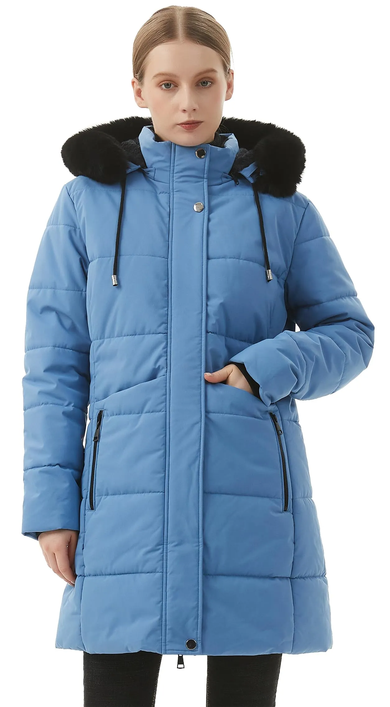 MOERDENG Women's Winter Puffer Coat Thicken Fleece Lined Down Jacket Waterproof Faux Fur Detachable Hooded Parka