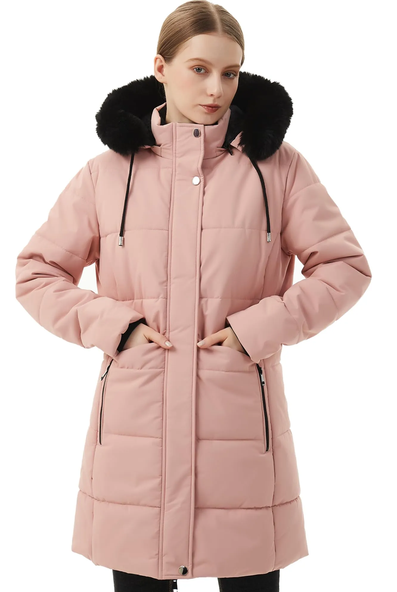MOERDENG Women's Winter Puffer Coat Thicken Fleece Lined Down Jacket Waterproof Faux Fur Detachable Hooded Parka