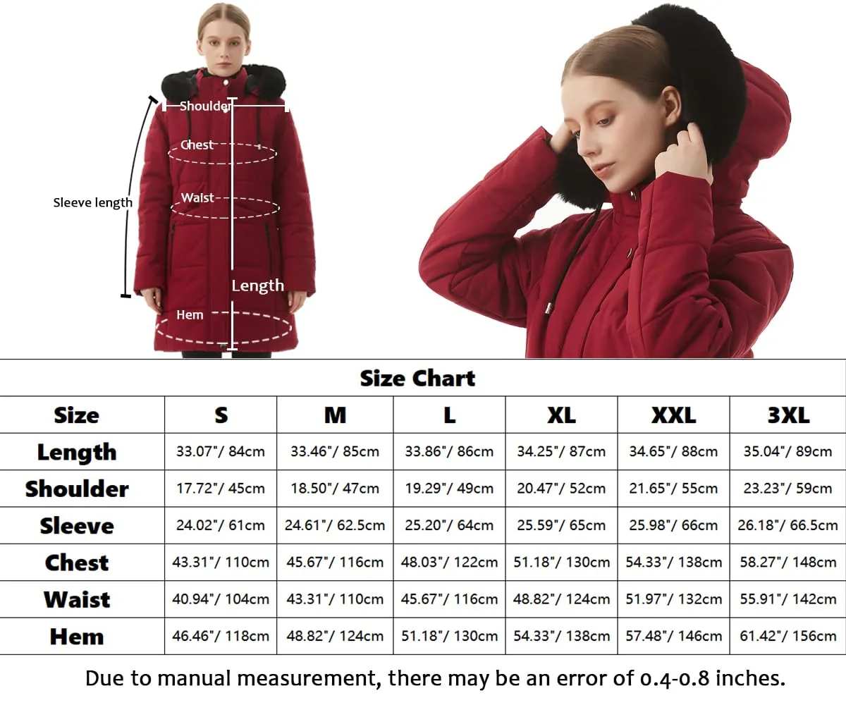 MOERDENG Women's Winter Puffer Coat Thicken Fleece Lined Down Jacket Waterproof Faux Fur Detachable Hooded Parka