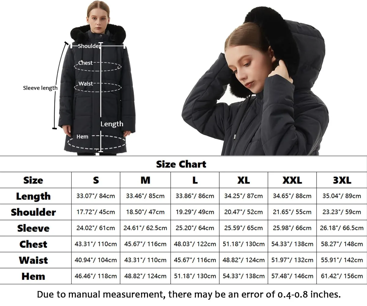 MOERDENG Women's Winter Puffer Coat Thicken Fleece Lined Down Jacket Waterproof Faux Fur Detachable Hooded Parka