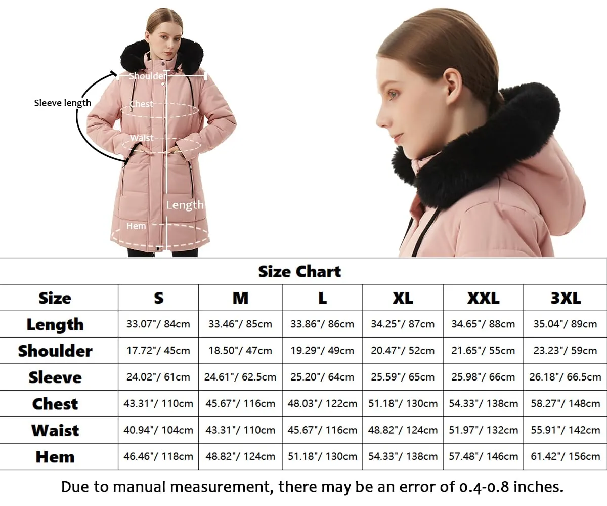MOERDENG Women's Winter Puffer Coat Thicken Fleece Lined Down Jacket Waterproof Faux Fur Detachable Hooded Parka