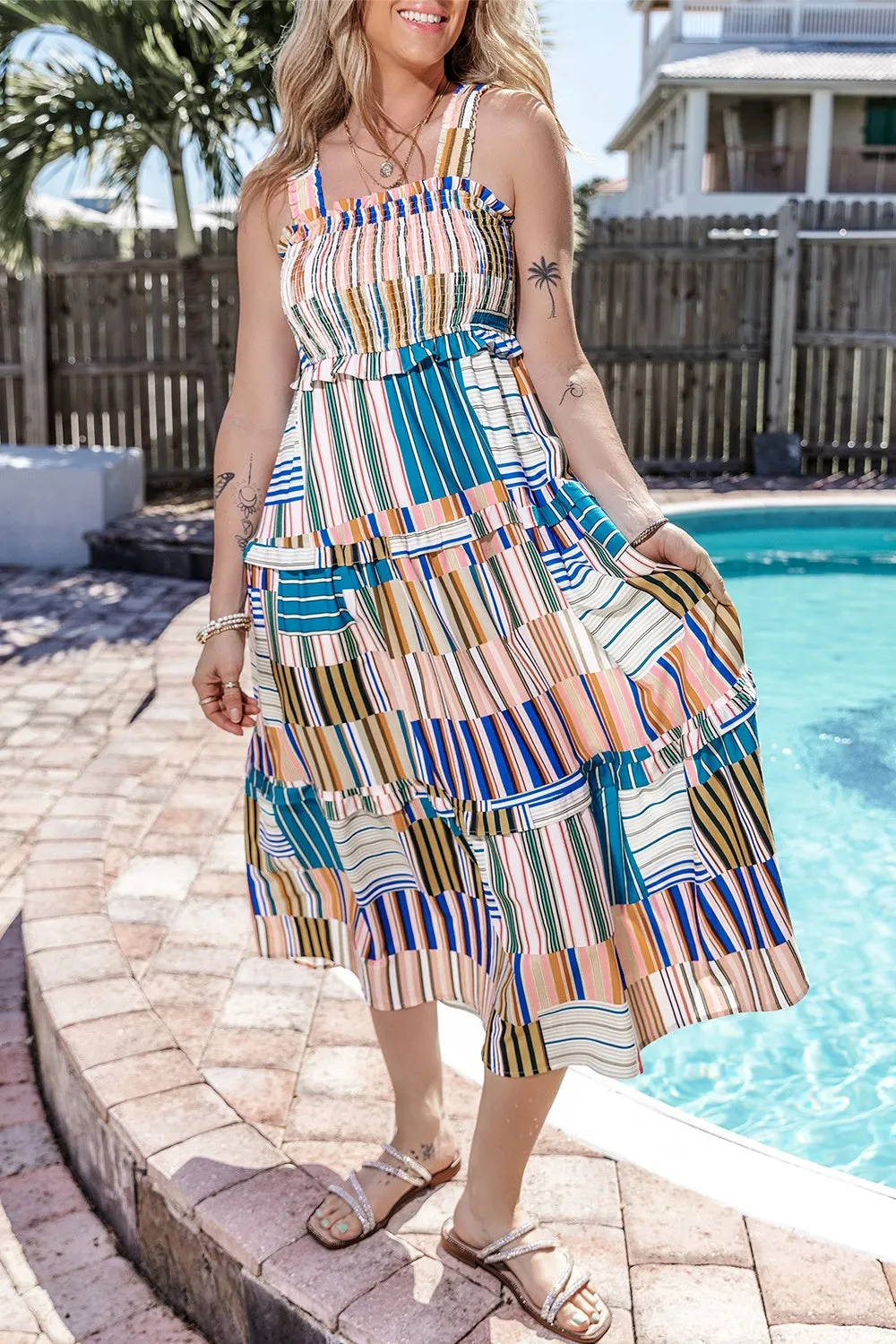 Nancy Square Neck Wide Strap Midi Dress