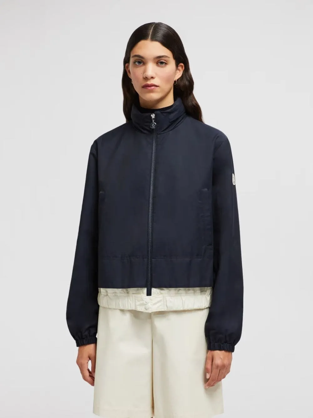 Navy Blue Janze Hooded Twill Short Down Jacket