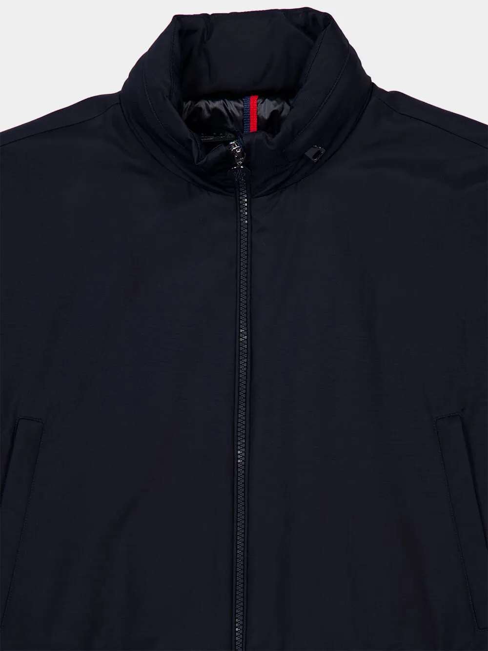 Navy Blue Janze Hooded Twill Short Down Jacket