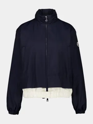 Navy Blue Janze Hooded Twill Short Down Jacket