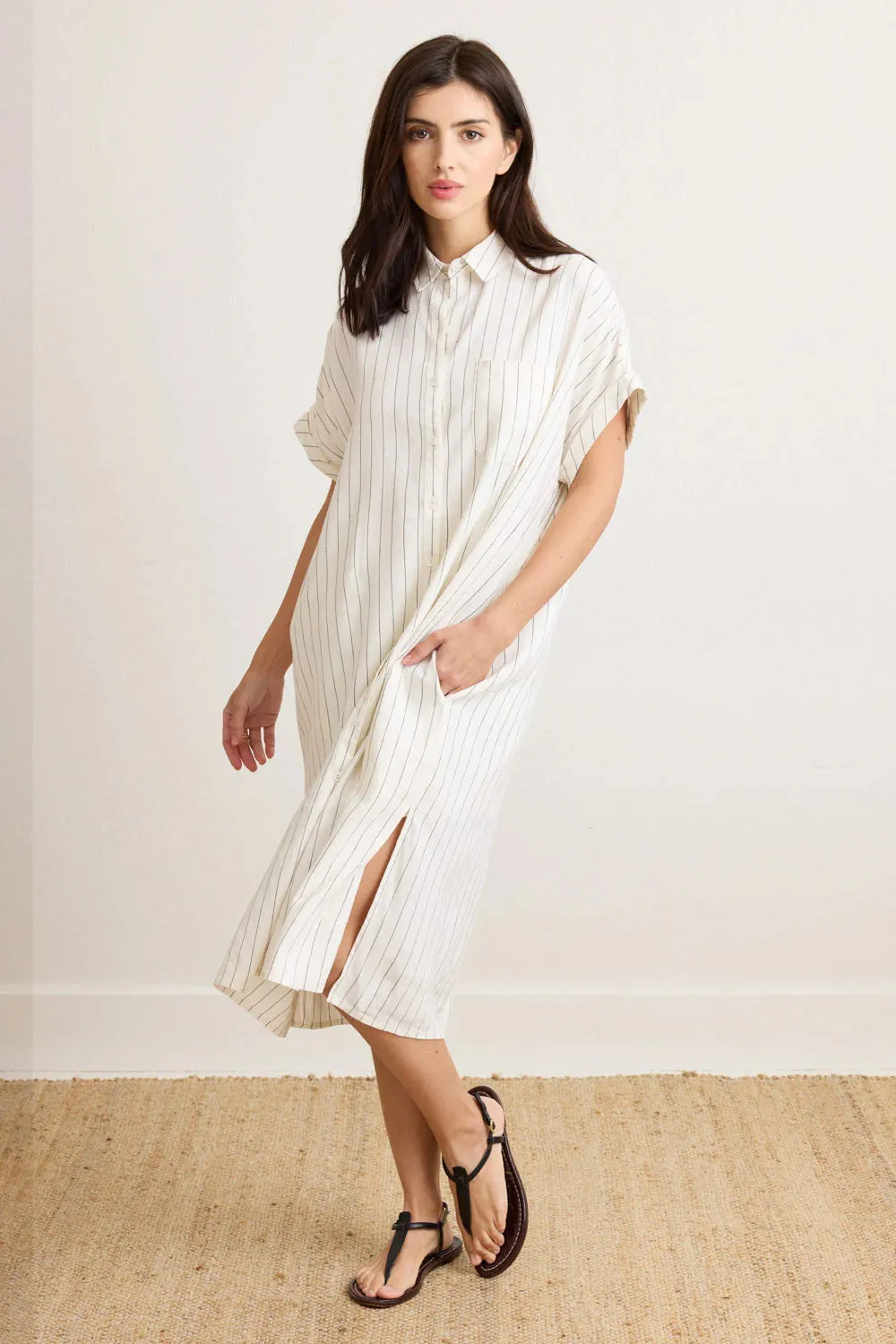 Nm0311 Ivory & Black Stripe Shirtdress