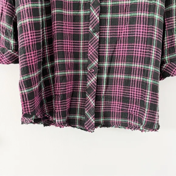 NWOT Free People Plaid About You Flannel Shirt / Black Combo