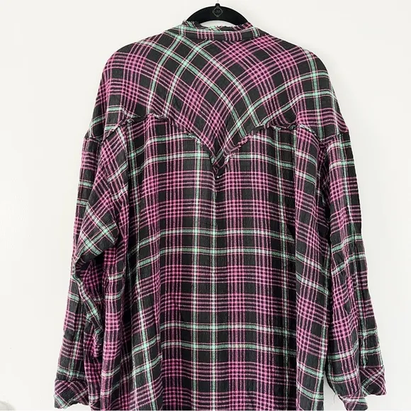 NWOT Free People Plaid About You Flannel Shirt / Black Combo
