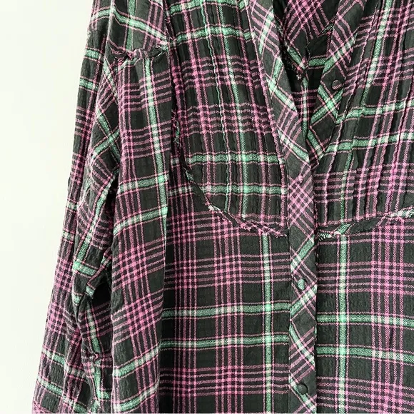 NWOT Free People Plaid About You Flannel Shirt / Black Combo