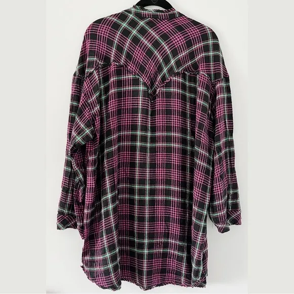 NWOT Free People Plaid About You Flannel Shirt / Black Combo