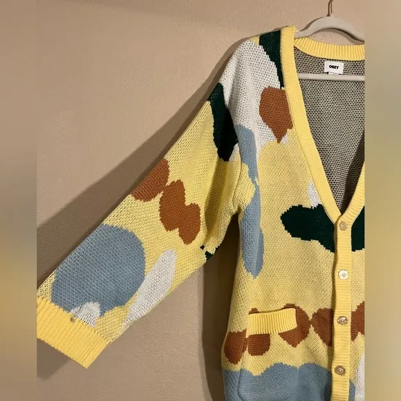 Obey Women's Oversized Cardigan SweaterSplatter Butter/Multi Size M