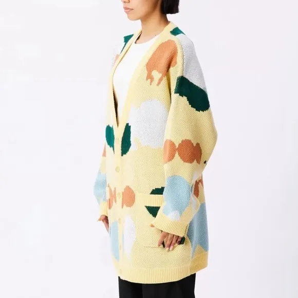 Obey Women's Oversized Cardigan SweaterSplatter Butter/Multi Size M