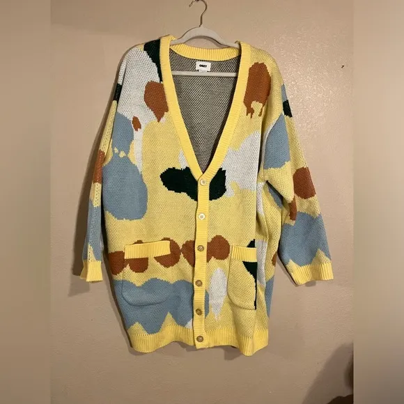 Obey Women's Oversized Cardigan SweaterSplatter Butter/Multi Size M