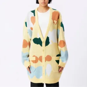 Obey Women's Oversized Cardigan SweaterSplatter Butter/Multi Size M