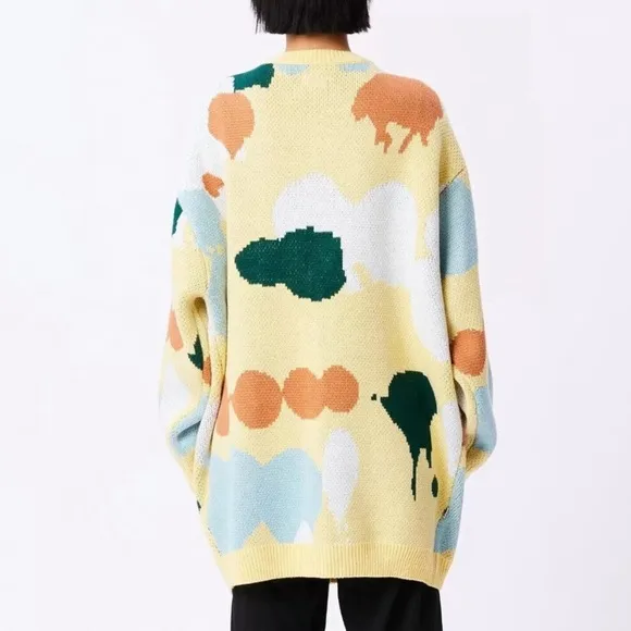 Obey Women's Oversized Cardigan SweaterSplatter Butter/Multi Size M