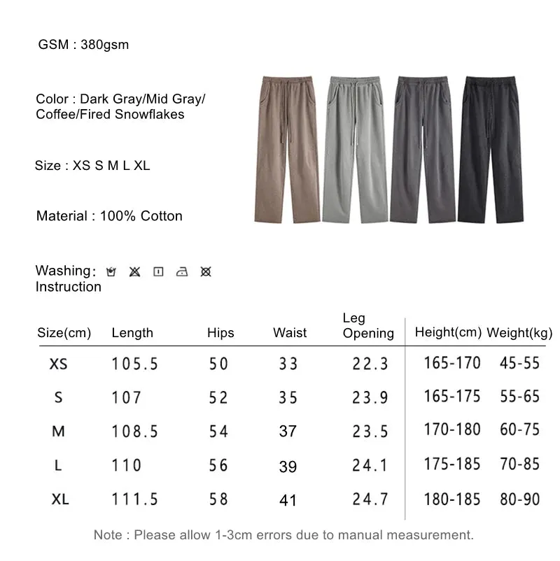 Obsidian Phoenix Luxury 380gsm Washed Cotton Pants - Unisex Oversized High-Street Loose-Fit Straight Knitted Trousers