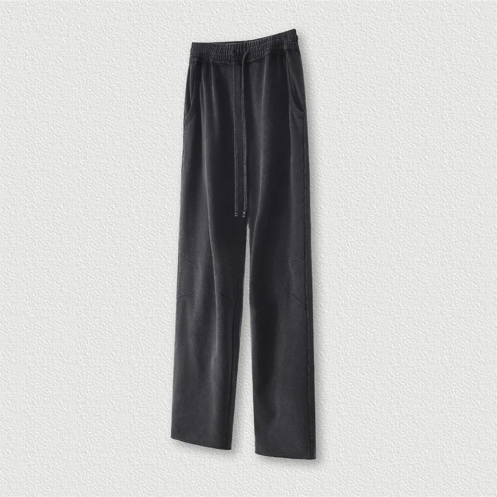 Obsidian Phoenix Luxury 380gsm Washed Cotton Pants - Unisex Oversized High-Street Loose-Fit Straight Knitted Trousers