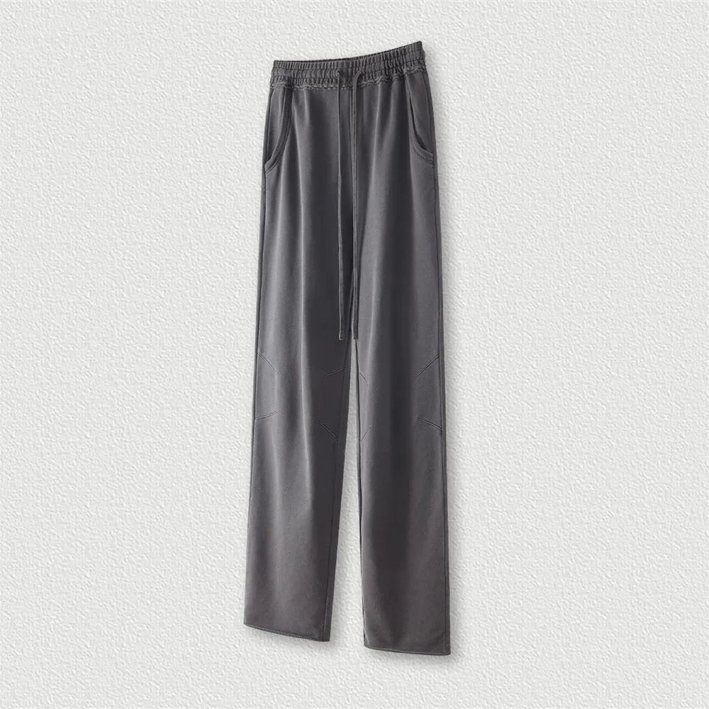 Obsidian Phoenix Luxury 380gsm Washed Cotton Pants - Unisex Oversized High-Street Loose-Fit Straight Knitted Trousers