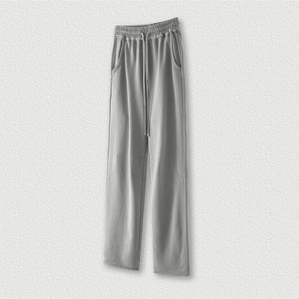 Obsidian Phoenix Luxury 380gsm Washed Cotton Pants - Unisex Oversized High-Street Loose-Fit Straight Knitted Trousers