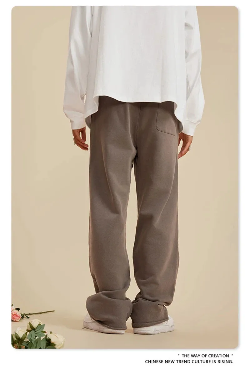 Obsidian Phoenix Luxury 380gsm Washed Cotton Pants - Unisex Oversized High-Street Loose-Fit Straight Knitted Trousers