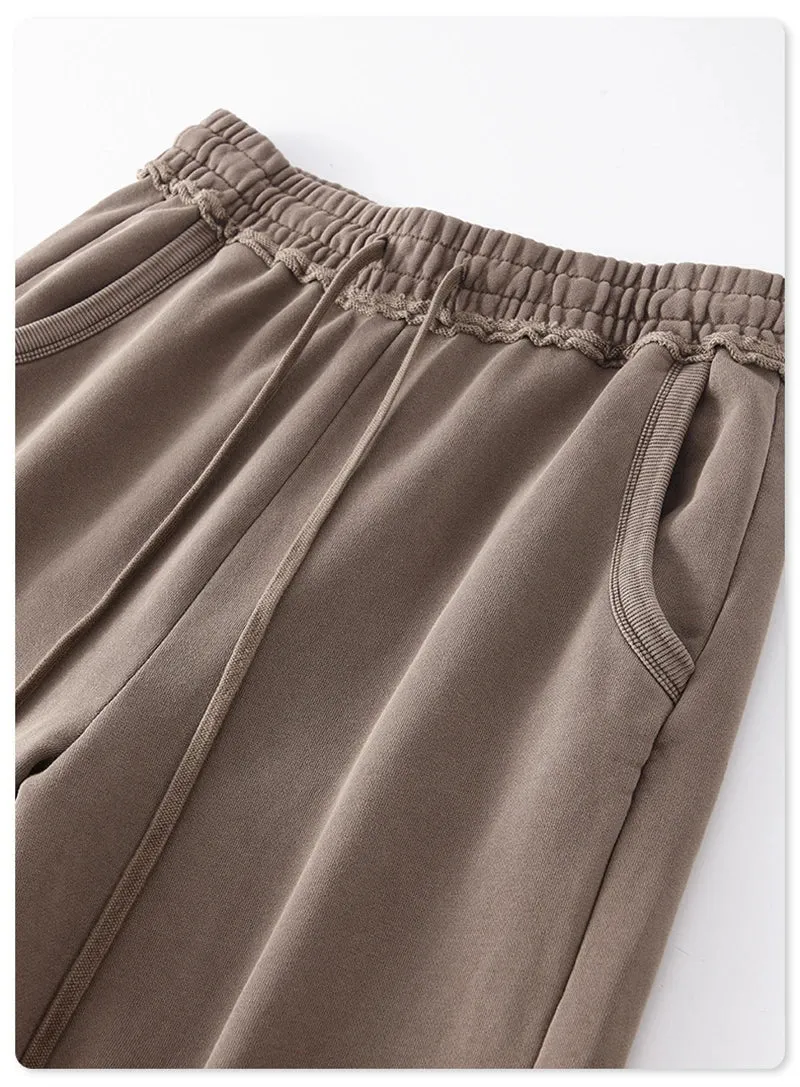 Obsidian Phoenix Luxury 380gsm Washed Cotton Pants - Unisex Oversized High-Street Loose-Fit Straight Knitted Trousers