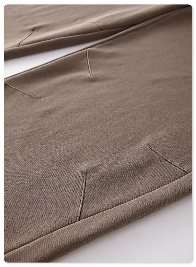 Obsidian Phoenix Luxury 380gsm Washed Cotton Pants - Unisex Oversized High-Street Loose-Fit Straight Knitted Trousers