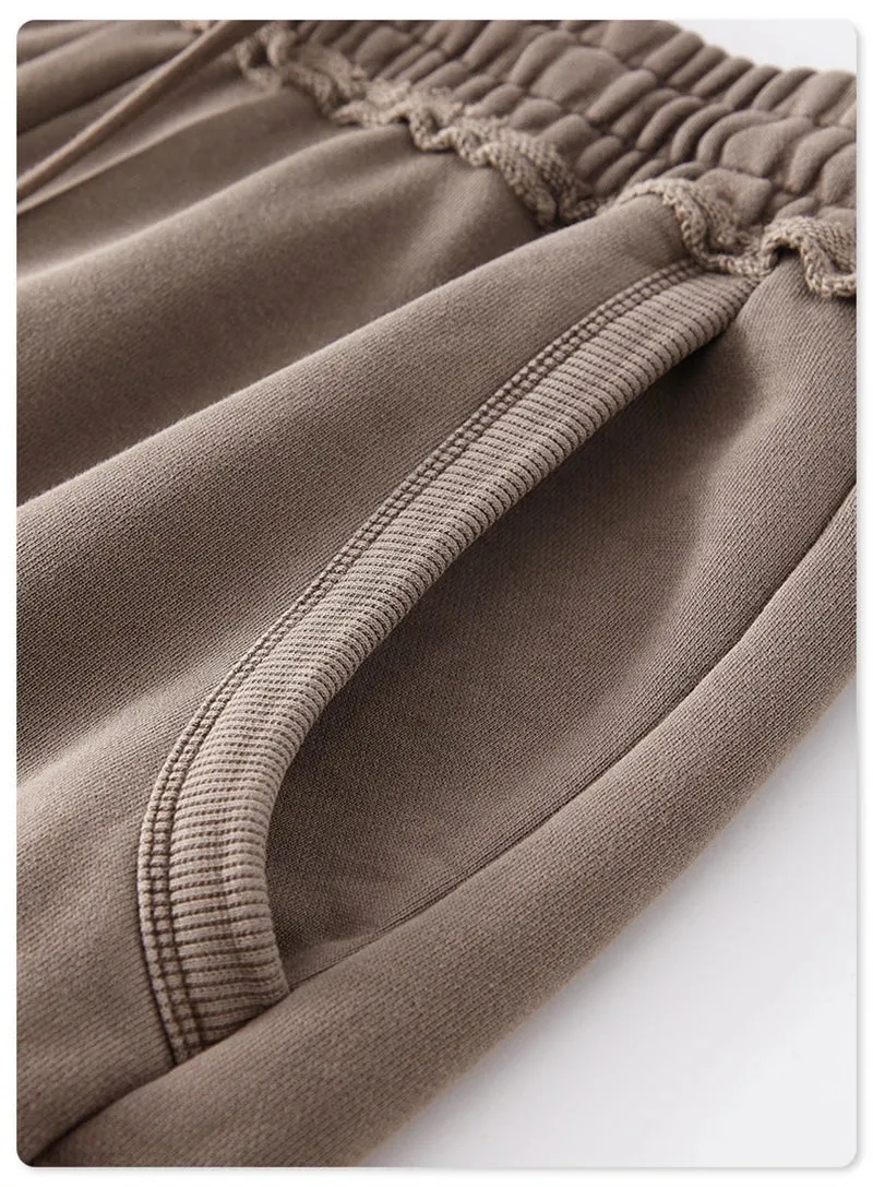 Obsidian Phoenix Luxury 380gsm Washed Cotton Pants - Unisex Oversized High-Street Loose-Fit Straight Knitted Trousers