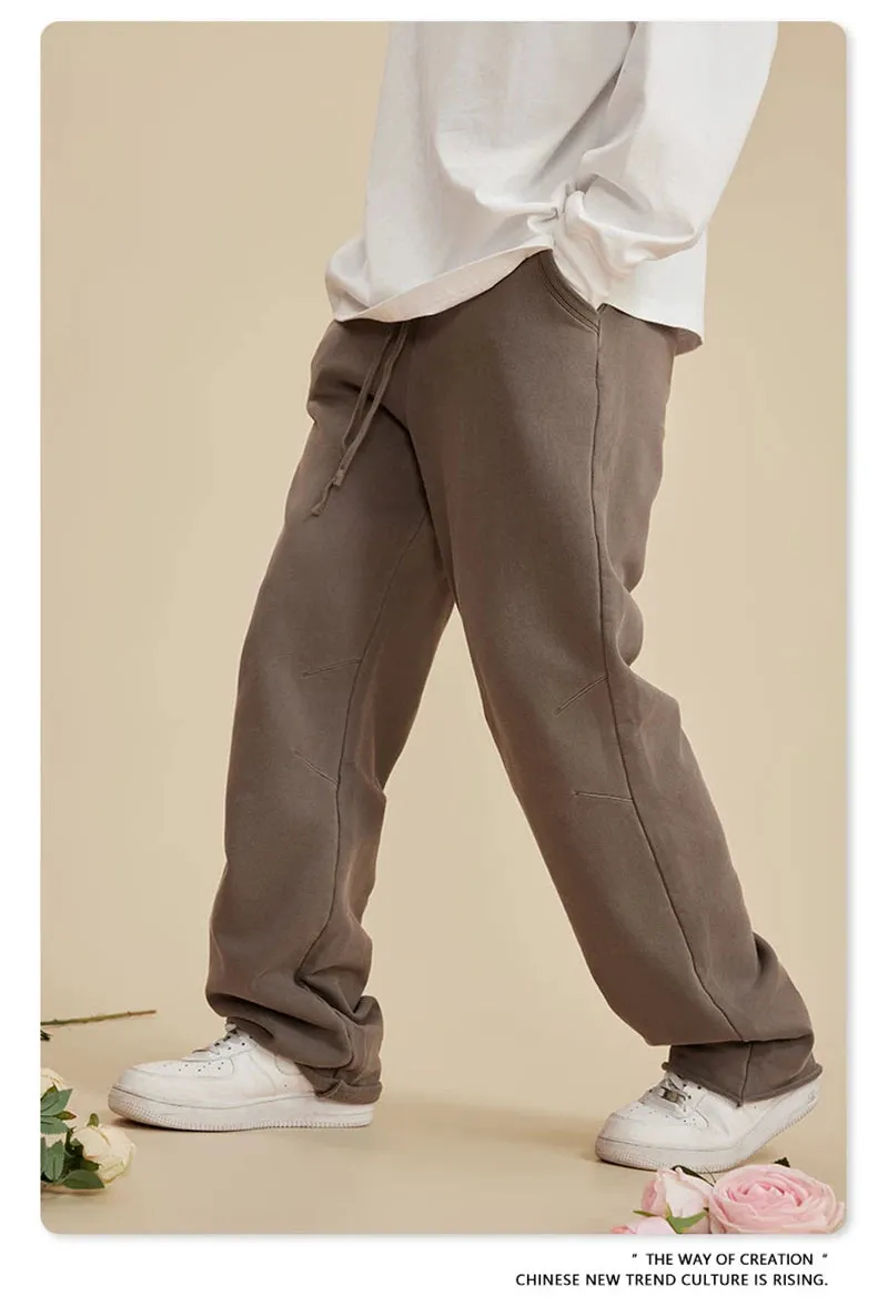 Obsidian Phoenix Luxury 380gsm Washed Cotton Pants - Unisex Oversized High-Street Loose-Fit Straight Knitted Trousers